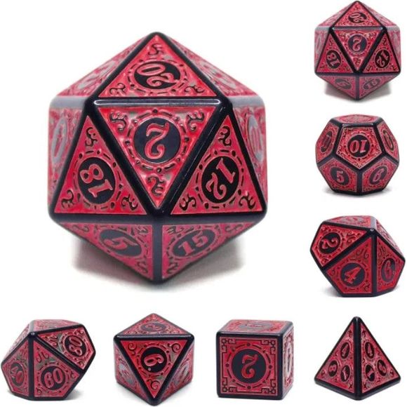 A 7 pcs Polyhedral dice set used for Dungeons and Dragons, MTG , RPG Games etc. The dice included are 1- D4,1- D6,1- D8,1- D10,1- D00,1- D12, and 1- D20