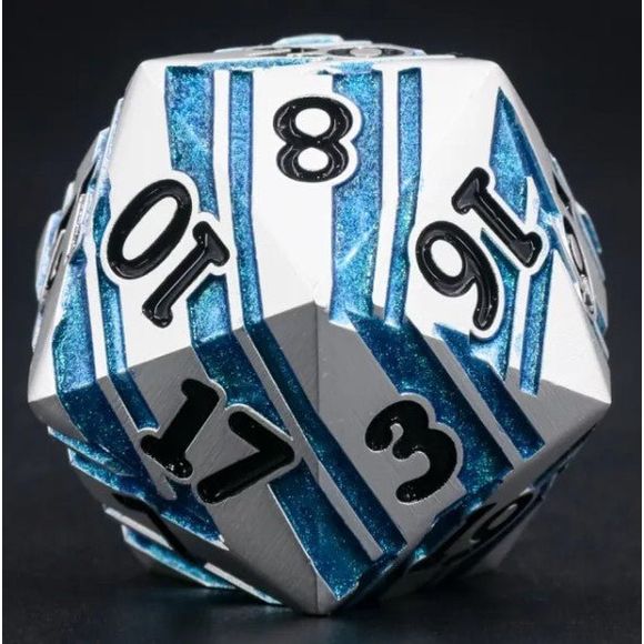 Galactic Dice Premium Dice D20 Titan - Tranquil Lake Blue & Silver Metal | Galactic Toys & Collectibles