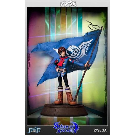 This statue has no edition number, and was a replacement and is in NEW and unopened condition. 

First 4 Figures is excited to showcase Vyse, leader of the Blue Rogues in SEGA's classic hit "Skies of Arcadia".

Vyse is styled is his striking Blue Rogues jacket and leather boots, complete with a flag bearing their insignia. The flag is made from high quality cloth to give it an authentic, tattered appearance, while Vyse himself is cast in polystone with remarkable attention to detail in a hand-painted finish