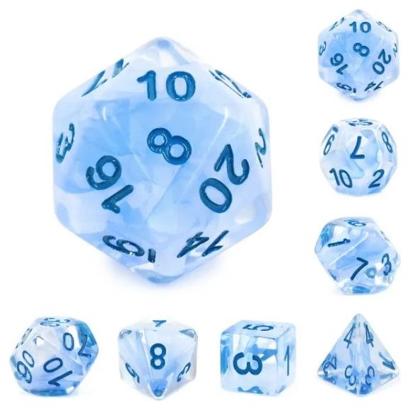 The perfect companion for your gaming needs! These HD acrylic dice are exactly what you've been searching for that upcoming game night with the group. This set includes one of each: d20, d12, d10, d10 (percentile), d8, d6, and a d4 (7 dice in total) in a