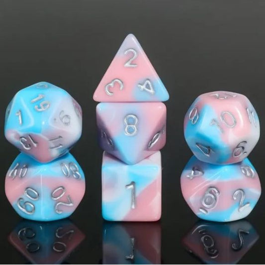 Galactic Dice Premium Dice Sets - Cotton Candy (Pink, Blue & Silver) Acrylic Set of 7 Dice | Galactic Toys & Collectibles
