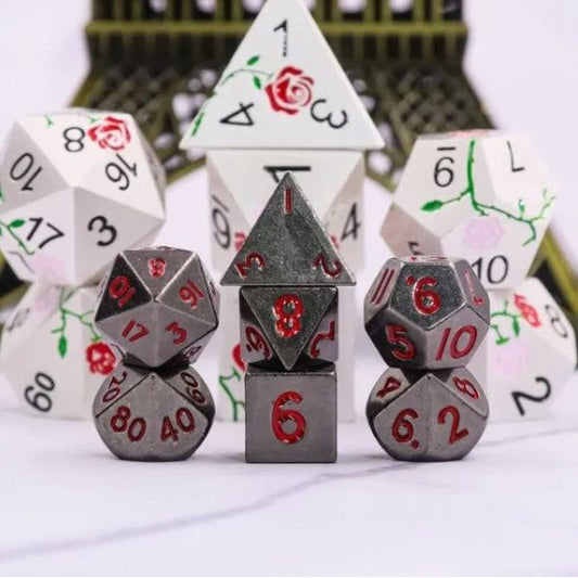 Galactic Dice Mini Metal Dice Sets - Black & Red Set of 7 Dice | Galactic Toys & Collectibles