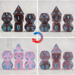 The perfect companion for your gaming needs! These HD acrylic dice are exactly what you've been searching for that upcoming game night with the group. This set changes colors in different temperatures and includes one of each: d20, d12, d10, d10 (percentile), d8, d6, and a d4 (7 dice in total)