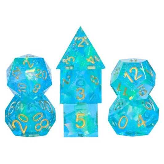 A 7 pcs Polyhedral dice set used for Dungeons and Dragons, MTG , RPG Games etc. The dice included are 1- D4,1- D6,1- D8,1- D10,1- D00,1- D12, and 1- D20