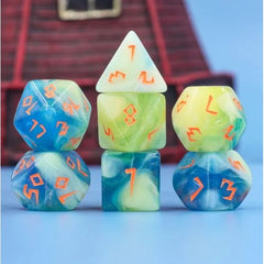 A 7 pcs Polyhedral dice set used for Dungeons and Dragons, MTG , RPG Games etc.
The dice included are 1- D4,1- D6,1- D8,1- D10,1- D00,1- D12, and 1- D20