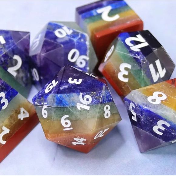 Galactic Dice Premium Dice Sets - Manual Rainbow Set of 7 Stone Dice with Tin | Galactic Toys & Collectibles