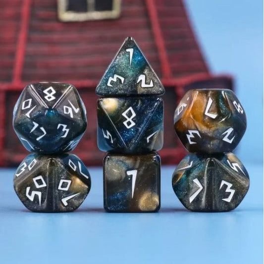 A 7 pcs Polyhedral dice set used for Dungeons and Dragons, MTG , RPG Games etc.
The dice included are 1- D4,1- D6,1- D8,1- D10,1- D00,1- D12, and 1- D20