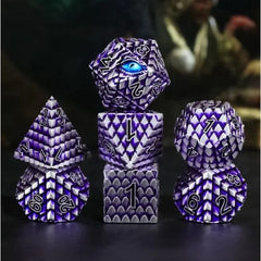 Galactic Dice Premium Dice Sets - Silver & Purple Dragon Set of 7 Dice with Tin | Galactic Toys & Collectibles