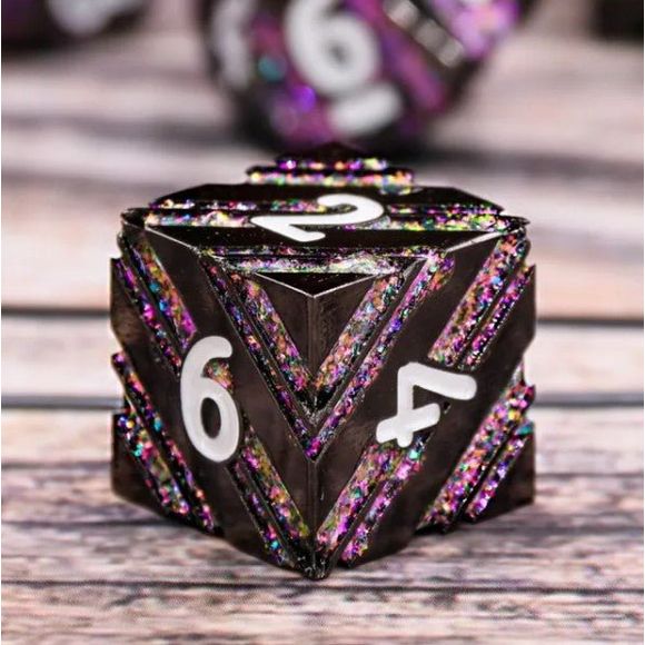 Galactic Dice Premium Dice Sets - Manifest Pink & Black Stripe Set of 7 Dice with Tin | Galactic Toys & Collectibles