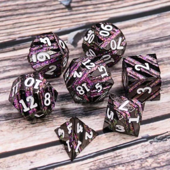 Galactic Dice Premium Dice Sets - Manifest Pink & Black Stripe Set of 7 Dice with Tin | Galactic Toys & Collectibles