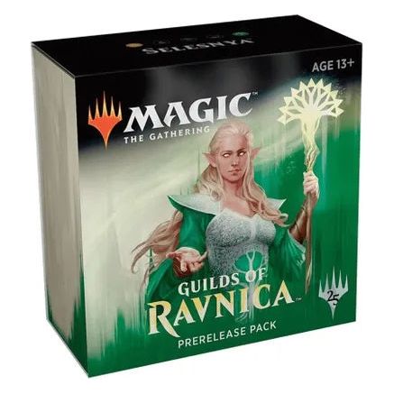 MTG Pre-release kit for all Magic the Gathering Fans!  Includes 5 Guilds of Ravnica packs, 1 Seeded booster (Matching Guilds) with 14 cards, 1 Prerelease Promo card and a spindown style D20 dice lifecounter.