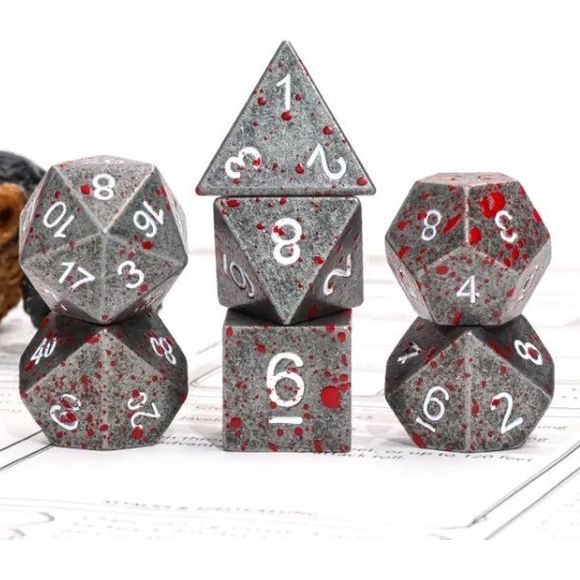 Galactic Dice Premium Metal Dice Sets - Splatter & White Font Set of 7 Dice with Tin | Galactic Toys & Collectibles