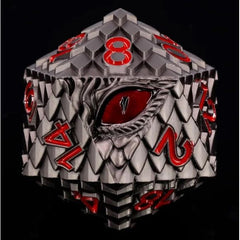 The perfect companion for your gaming needs! These premium die-cast polyhedral dice are exactly what you've been searching for that upcoming game night with the group. These dice are engraved with crisp, easy-to-read numerals. This particular D20 black dragon has a red eye