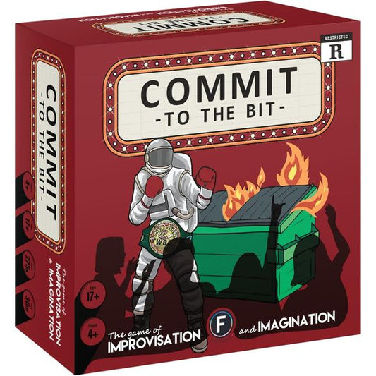 Stretch your funny bones with Commit to the Bit (R) a fast-paced game designed to engage your creative spark. Random cards set the scene and even more random cards will disrupt it! Stay in character and elicit strong reactions, in this risque' game of improvisation and imagination.

This is a game for creative people who like dirty jokes. If you enjoy improv, comedy, and laughing at butt stuff this game is for you.
Playing this game will make you feel like a popular comedian! Repeated play may make you a fu