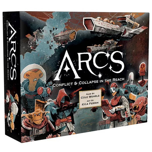 LEDER GAMES
Arcs is a sharp sci-fi strategy game for 24 players, set in a dark yet silly universe. Ready yourself for dramatic twists and turns as you launch into this galactic struggle. Seize the initiative. Take actions with multi-use cards. Copy the leader, pivot to new tactics, or take the initiative for the next round. Timing is everything. Declare ambitions. In each game, you define the objectives that everyone competes over to win. Crush your foes. Amass your navy for battle, plan your strategy with