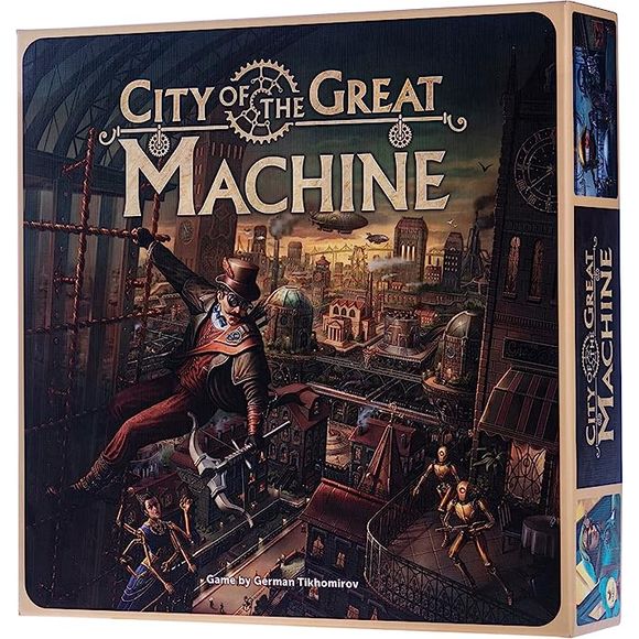 City of the Great Machine is a strategy game set in a grim universe of technocratic Victorian steampunk. The game features the conflict between the Great Machine, an artificial intelligence network, and an alliance of Heroes. The Great Machine is either controlled by a player or is automated, which completely changes the gameplay. The Great Machine controls the City built on mobile platforms in the sky. As the Great Machine, the player (or game AI) commands a force of perfected Servants and mechanical Guard