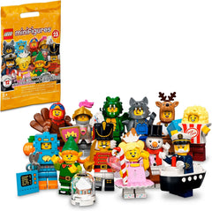 Delight a child or Minifigures fan with these LEGO Minifigures Series 23 (71034) blind bags for ages 5+. This unique series features a great line-up of fun characters to collect and display or to take independent or group play in unexpected new directions.
Children and adult fans get to say “Hi!” to a limited-edition range of imaginative characters, including Nutcracker, Sugar Fairy, Green Dragon Costume, Snowman, Reindeer Costume, Christmas Elf, Turkey Costume, Cardboard Robot, Popcorn Costume, Wolf Costum