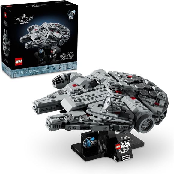 The classic Star Wars saga continues in your living room with this LEGO Star Wars Collectible Millennium Falcon build-and-display starship model (75375). Channel Jedi-like focus and mindfulness to recreate authentic details of this iconic starship, as seen in Star Wars: A New Hope. Display your creation on a buildable stand that’s designed to show the Millennium Falcon at a dynamic angle, as if in flight. Add the nameplate and a LEGO Star Wars 25th Anniversary brick to complete a home décor centerpiece that