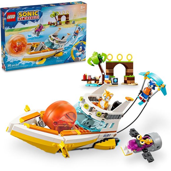 Appeal to young adventure-lovers and video game fans ages 8 and up with a fun gamer gift in this Tails’ Adventure Boat (76997) toy building set for kids, packed with functions and interactive play options. This LEGO Sonic the Hedgehog collectible playset features a boat with a built-in speed sphere launcher on the front, karaoke machine and dance floor, plus parasail connectors at the back. Fun role-play options with 4 characters, an island model with 3 Rings, an arch, a beach chair and other accessories. T