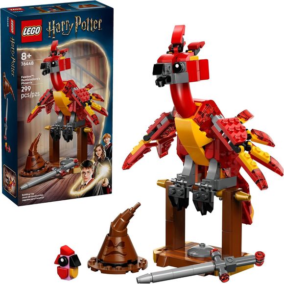 Dumbledore's magnificent phoenix blazes to life with the LEGO Harry Potter Fawkes (76448) building set! This detailed model gives Harry Potter fans ages 8+ the chance to construct one of the wizarding world's most magical creatures. Children can build the majestic bird with posable head, beak, wings, and gripping talons that can hold the included brick-built Sorting Hat and Sword of Gryffindor. Young builders will delight in discovering the special ashes elements for Fawkes' perch and the adorable baby Fawk