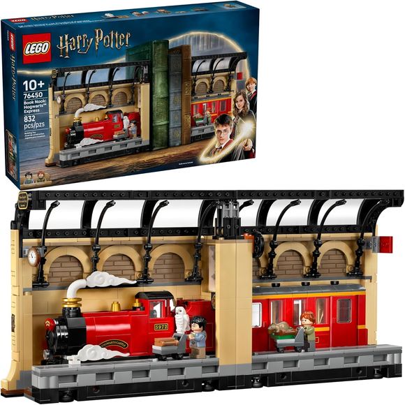 All aboard at Platform 9¾! The LEGO Harry Potter Book Nook: Hogwarts Express (76450) transforms ordinary bookshelves into magical gateways to the wizarding world. Harry Potter enthusiasts ages 10 and up build the iconic train that carries students to Hogwarts School of Witchcraft and Wizardry. Young wizards can recreate the famous King's Cross station scene with included Harry Potter and Ron Weasley minifigures, and their faithful companions Hedwig and Scabbers. The detailed train features side cutouts so s