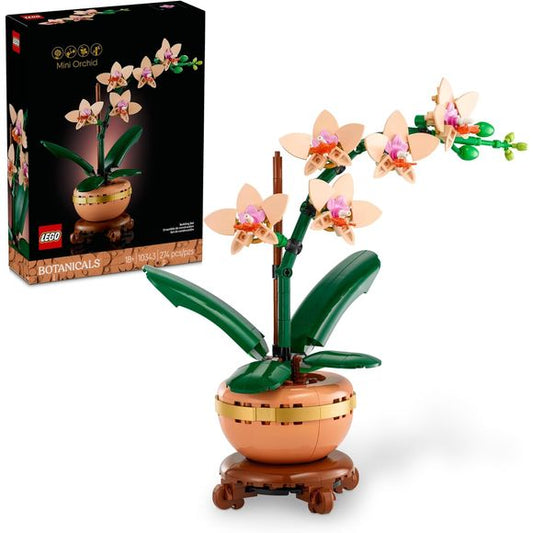 Let your creativity blossom with the LEGO Botanicals Mini Orchid (10343) building kit for adults. This decorative plant makes a great gift for women, men and gardeners. Use adult building blocks to make the DIY orchid as a stunning floral display, complete with a light terracotta flowerpot and a beautiful wood-effect plinth. The lifelike replica features 5 orchids in bloom and a few budding flowers, plus leaves for extra greenery. And it never needs to be watered! Bring the tranquility of nature into any li