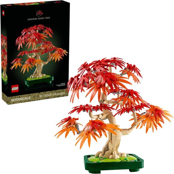 nvite the ancient art of bonsai into your space with the LEGO Botanicals Japanese Red Maple Bonsai Tree (10348). This vibrant building set for adults, ages 18 and up, offers a tranquil creative experience that combines traditional Japanese aesthetics with the joy of brick building. Craft a striking miniature landscape featuring detailed bark bricks, smooth decorative elements, and vibrant red and amber-colored leaves that capture the essence of autumn, all housed in an elegant buildable pot. The completed m