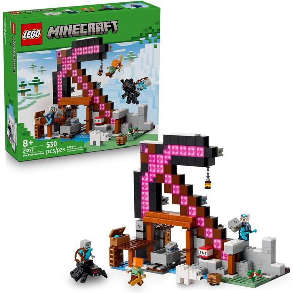 Young explorers 8+ dive into a world of underground adventures with the LEGO Minecraft Pickaxe Mine (21277). Ore extraction, daring battles, and brick-built explosions await kids as they blast through rock walls with a TNT-loaded minecart, fight off a hostile spider jockey, and help Alex, a Miner, and their baby polar bear companion uncover hidden treasures. Perfect for gaming enthusiasts, this interactive LEGO Minecraft building toy lets young builders recreate their favorite video game adventures through