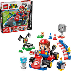 Get ready to team up with LEGO Mario for action-packed Mario Kart races! The LEGO Super Mario: Mario Kart – Interactive LEGO Mario & Standard Kart (72043) building toy brings one of the most recognizable vehicles of the video game series to life with digital play possibilities and iconic accessories to excite fans. Young racers ages 7 years old and up can build the beloved Standard Kart along with an Item Box, three connectible track barriers, two traffic cones, a starting area, and a winners circle to cust
