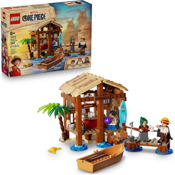 Adventure begins at the Windmill Village Hut (75636)! Young ONE PIECE fans ages 8 and up can build and explore the iconic seaside store where legendary pirate Red-Haired Shanks once inspired young Monkey D. Luffy to pursue his dream of becoming King of the Pirates. This detailed building set brings the Netflix series to life. A removable roof provides access to the store's interior, where kids discover accessories for running the shop and entertaining customers. Outside, a pirate boat awaits at the jetty, r