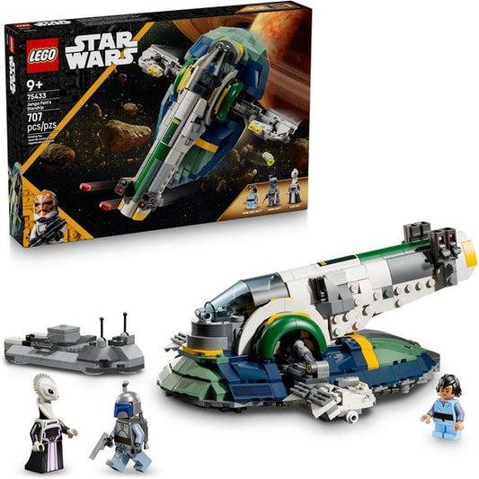 Let kids pretend-play as bounty hunter characters in their own LEGO® Star Wars: Attack of the Clones™ stories with Jango Fett’s Starship (75433). This building toy for boys, girls and any fans aged 9 plus features a detailed LEGO brick recreation of Jango Fett’s starship with a cockpit for 2 LEGO minifigures, 4 stud shooters, a seismic charge-dropping function and wings that rotate with gravity. A top Star Wars™ gift for kids, the set includes 3 LEGO minifigures: Jango Fett with 2 blaster pistols and a jetp