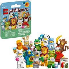 Kids aged 5 and up can enjoy 1 of 12 surprise LEGO minifigures from the LEGO Minifigures Animal Series 28 mystery boxes. Each box contains 1 unique character, with a total of 12 to collect, featuring toy figures dressed as parrot, lion, frog, crocodile, Dalmatian, goldfish, bunny, peacock, cat, koala, dolphin, and monkey. Each minifigure comes in a sealed box and includes at least 1 accessory. These detailed animal toys can be added to an existing collection, displayed, or used to create imaginative stories
