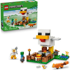 Delight young gaming fans with the LEGO Minecraft Chicken Farm (21585) building toy for boys and girls ages 7 years old and up. This LEGO Minecraft playset features a chicken-shaped coop with movable wings and a pen at the front with an opening gate. The giant chicken lays eggs at the rear and dispenses seed from its mouth into a container, which tilts forward when the chickens need food. Young players can help the Chicken Fan minifigure care for a cold chicken and a baby chicken while fending off a fox (wh