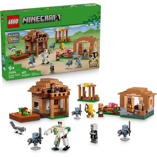 Put gaming action into kids’ hands with this LEGO® Minecraft® playset. The Evoker Village Attack (21596) building toy makes a fun gift idea for boys, girls and gamers ages 9 and up. With 11 figures, 3 locations and lots of accessories, this Minecraft merch has everything kids need for endless imaginative play, while also doubling as cool decor for their bedroom. Fans will have lots of fun creating their own stories with a mason villager, librarian villager, evoker, iron golem, Racoon Adventurer, Undying Pro