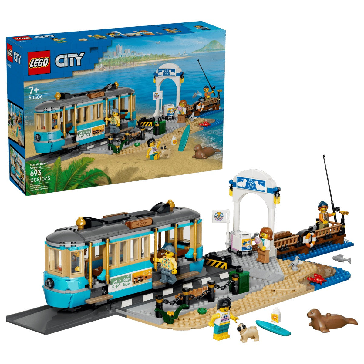 All aboard for sunny adventures with the LEGO® City Classic Beach Streetcar (60506), a fun-filled building set that makes a great gift for kids and train toy enthusiasts ages 7 and up. This traditional style model streetcar kit features realistic details, including boarding steps, vertical grab poles and bench seating. Kids can roll the vehicle onto the station track and remove the roof to help passengers disembark. The toy playset also includes pier, sidewalk and a beach setting where exciting stories can