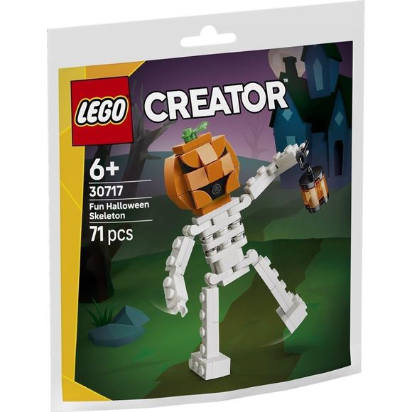 Treat LEGO® fans ages 6 and up to some scary Halloween fun with a skeleton figure holding a lantern, with a pumpkin head and posable arms and legs.