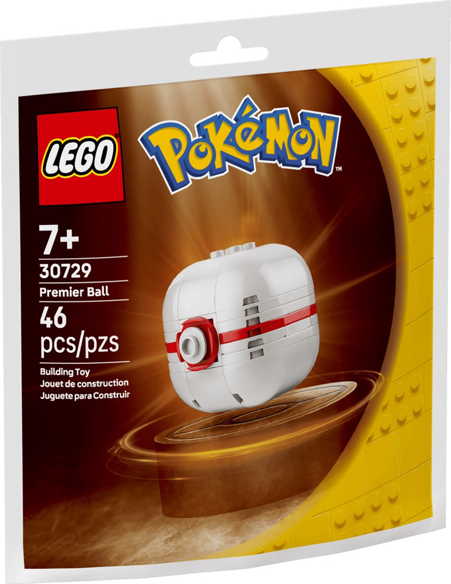 The LEGO® Pokémon™ brick-built Premier Ball is a version of the standard Poké Ball: sleek, white and built for those ‘special occasion’ catches.

Age 7+