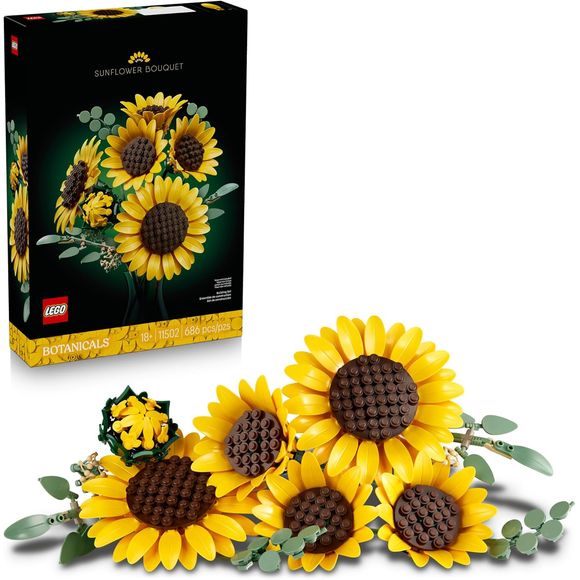 Let your creativity bloom with the LEGO Botanicals Sunflower Bouquet (11502) building set for adults ages 18 and up. This immersive building project lets you create a gorgeous floral display with 6 sunflowers in various stages of development: 1 bud, 3 beginning to bloom and 2 fully opened flowers, plus 4 stems of eucalyptus. Each brick-built flower is highly detailed, with adjustable petals and stems so you can arrange your blooms to create a one-of-a-kind bouquet! Once complete, your colorful creation make