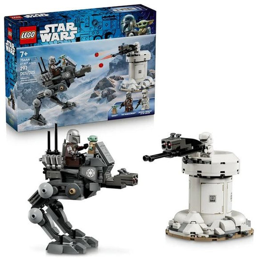 Let kids create their own Star Wars: The Mandalorian and Grogu™ adventures with this AT-RT Attack (75444) toy building set. It features a posable AT-RT walker with a dual stud shooter, and a defensive tower with a rotating turret and its own dual stud shooter. Place the Imperial Remnant AT-RT Driver or The Mandalorian LEGO® minifigure in the AT-RT seat (remove a dashboard brick to make room for the Grogu LEGO figure to ride along with Mando). Open the defense tower to reveal a weapon rack and storage space.