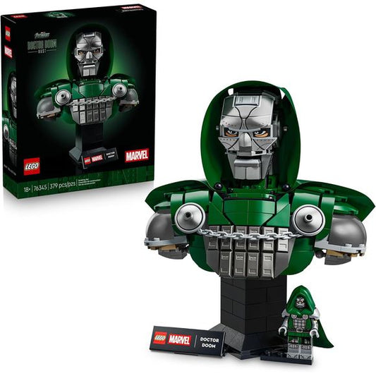 Capture the majestic menace of Marvel’s masked monarch with the stunning Doctor Doom Bust (76345), a LEGO® ǀ Marvel collectible set for adult enthusiasts to build and display. This impressive Marvel decor makes a thoughtful gift for the Super Hero in your life, or a rewarding treat for yourself. The build-and-display model recreates Doctor Doom’s appearance in the Avengers: Doomsday movie from Marvel Studios. It features a repositionable neck and jaw, foil hood and cape, and realistic eye and mask details.