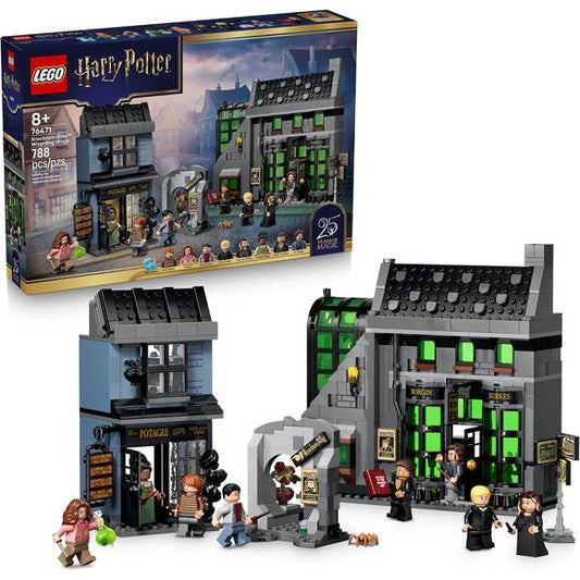 Play out spellbinding adventures in Knockturn Alley™ Wizarding Shops (76471) with this LEGO® Harry Potter™ building set for kids. Find enchanting artifacts inside Borgin and Burkes, including a Vanishing Cabinet and cursed Opal Necklace. Access the shop through the Floo Network and activate the grabbing Hand of Glory, as seen in Harry Potter and the Chamber of Secrets™. Discover cauldrons of all sizes in Potage’s Cauldron Shop, including a ‘self-stirring’ magic cauldron. The 2 shops can be connected to each