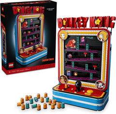 Recreate the barrel-launching and leaping action of the classic arcade game with this LEGO® Donkey Kong™ Arcade (72051) building set for adults. The model pays homage to the original arcade cabinet game and makes playful retro decor for your entertainment room or home office. It features Jumpman, Donkey Kong and Lady, plus iconic scaffold, ladder and hammer details. Pull the lever to release a barrel at a time, as if thrown by Donkey Kong. Then move Jumpman with the joystick and press the button to make him