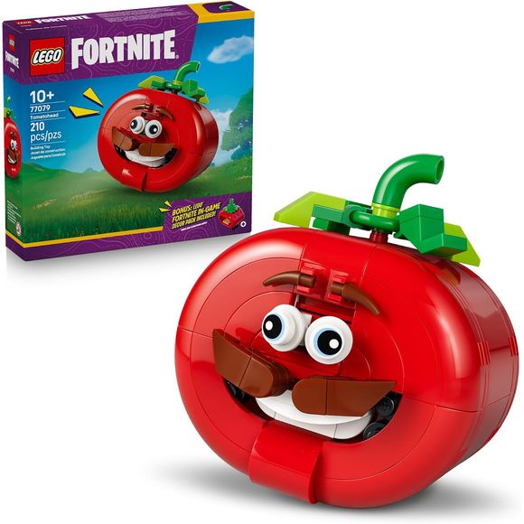 Bring a slice of gaming action home with the LEGO® Fortnite® Tomatohead (77079) building set for kids and gamers ages 10 and up. Savor all the awesome details in this Tomatohead kit, which lets fans create a model based on a fun Outfit from the LEGO Fortnite game. It has eyes, a mouth and a moustache, and opens to reveal a miniature version of the iconic Uncle Pete’s Pizza Pit restaurant scene complete with a mini Tomatohead that feeds imaginative role play. Once complete, the display model becomes a cool p