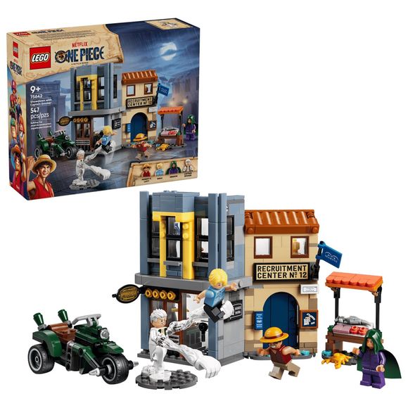 Ignite kids’ imaginations with LEGO® ONE PIECE Showdown with Captain Smoker (75642), featuring Monkey D. Luffy, Sanji, Dragon and Captain Smoker. Treat fans of the live action Netflix show to this ONE PIECE gift for 9+ year old boys and girls. Recreate the lively market in Loguetown with this fun-filled ONE PIECE diorama kit featuring a katana store, recruitment center, colorful fish stall and Smoker’s powerful motorcycle. Special components let kids turn the Captain into smoke, flick a lever to trigger an