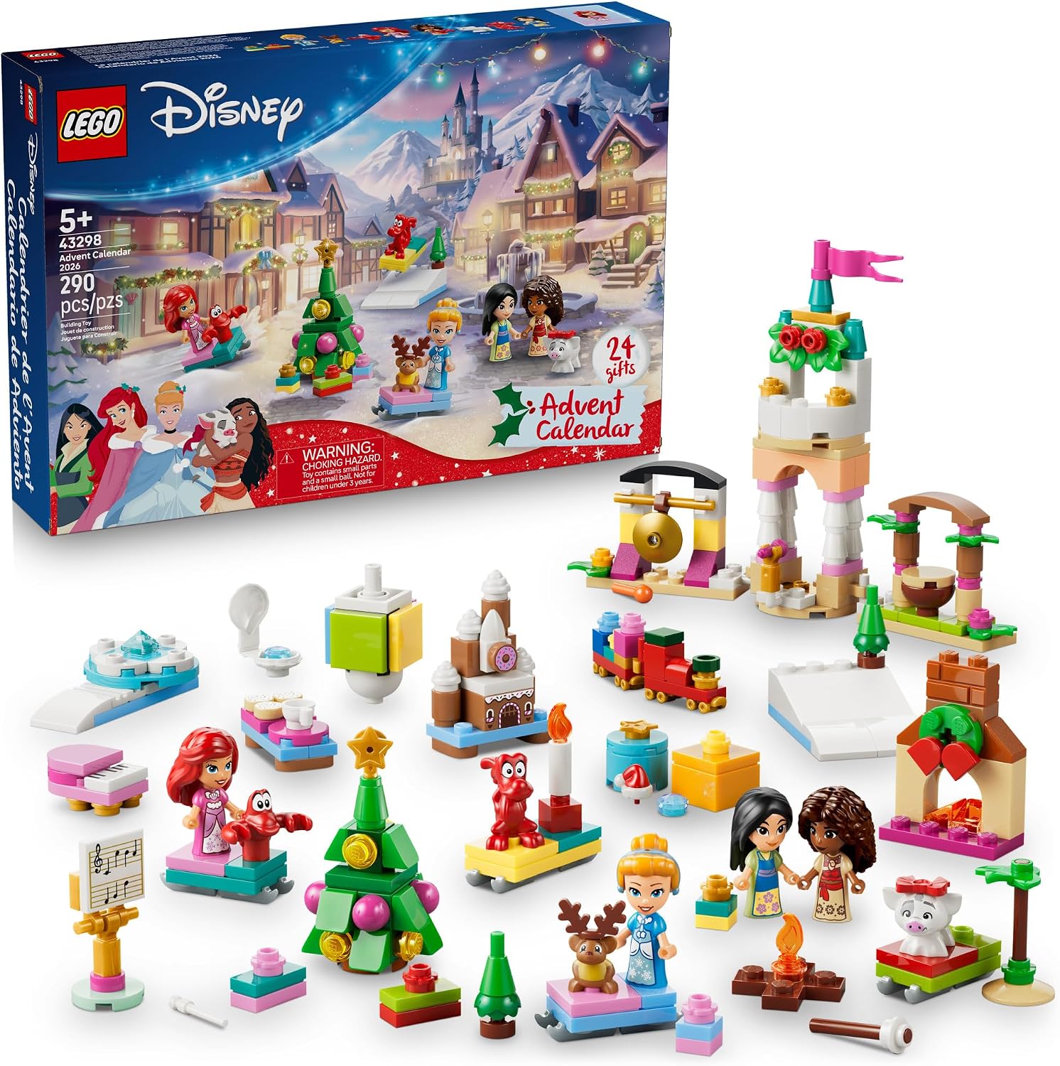 Start the holiday countdown for girls, boys and fans aged 5 plus with an exciting LEGO® ǀ Disney Princess Advent Calendar 2026 (43298). It makes a great pre-Christmas gift-giving idea for music lovers, packed with buildable items. This princess toy building set includes Ariel, Cinderella, Moana and Mulan LEGO ǀ Disney microdoll characters and Gus, Mushu, Pua and Sebastian LEGO ǀ Disney animal characters. Behind every door is a character or other mini build to provide a daily dose of magical holiday cheer. A