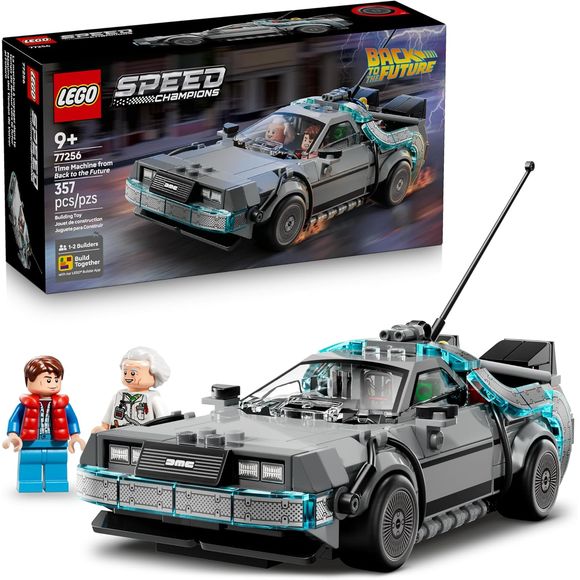 LEGO® Speed Champions Time Machine from Back to the Future (77256) model car kit lets kids ages 9 and up build, display and recreate action from the iconic movie franchise. This brick-built toy car includes many of the famous details from the model seen in the popular movies. Build this iconic car with a lightning rod and California license plate from the first movie before rebuilding it into its flying version from the second movie with Mr. Fusion, an orange license plate and sideways wheels. Both versions