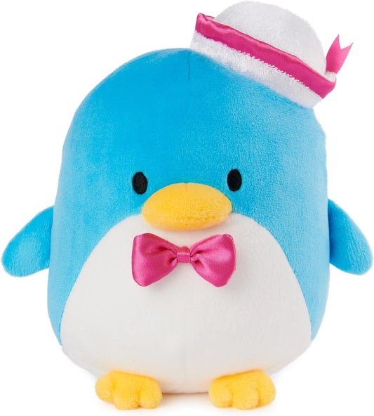 Tuxedo Sam, the dapper blue penguin with an amazing fashion sense from the world of Sanrio, is ready to join playtime as a cuddly 6” plush! This Tuxedosam plush toy features soft, bright blue plush, adorable little flippers, a yellow beak, yellow feet, and embroidered eyes. This fashionable fellow also wears an icy white sailor cap with pink satin ribbon lining, tipped to the side for flare. He also features a matching bright pink satin bowtie! Perfect for Sanrio fans and kawaii plush collectors of all ages