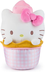 There’s always room for ice cream… and Hello Kitty! Join Hello Kitty, My Melody, and Pompompurin for frosty, sprinkle-covered fun in every flavor with the latest dessert-themed Sanrio plush collection by GUND. Hello Kitty is extra sweet and dressed up as a tasty ice cream sundae! This large, huggable 10-inch plush features the kawaii little girl from the world of Sanrio comfortably nestled in a satiny pink plaid gingham-pattern waffle cup, with her paws resting on the edge. She has soft white plush, a paste