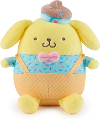 There’s always room for ice cream… and Hello Kitty! Join Hello Kitty, My Melody, and Pompompurin for frosty, sprinkle-covered fun in every flavor with the latest dessert-themed Sanrio plush collection by GUND. Pompompurin is extra sweet and dressed up as a tasty ice cream cone! This 6-inch seated plush features Pompompurin, the laidback and good-natured Golden Retriever from the world of Sanrio, in a colorful dessert-inspired outfit with velvety-soft yellow plush and chocolate-brown embroidered facial detai