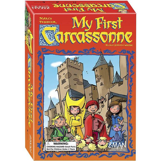 DISCOVER THE GREAT CITY OF CARCASSONNE, ONE TILE AT A TIME! The streets of Carcassonne are filled with kids who are trying to catch the animals set loose for the festival. The city has never been so alive! This version of the modern classic, Carcassonne, has been adapted to allow players of all ages to play together. No need to count points! Each turn, you place a tile to build Carcassonne. When you close a street with one or more kids of your color, you get to put your pawns on the board. Be the first to p